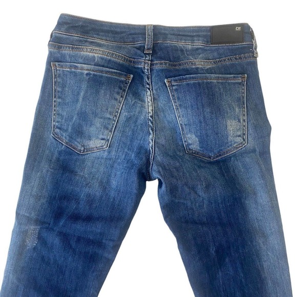 Zara Women's Size 4 Mid Rise Skinny Fit Blue Stretch Distressed Denim Jeans - Picture 3 of 8